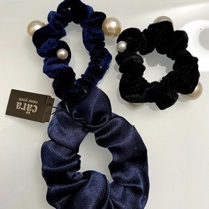 Cara 3 Pack Velvet/Faux Pearl Scrunchies